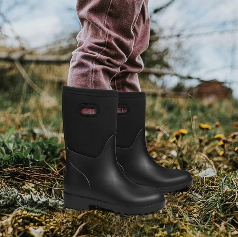 DKSUKO NWOT Rain Boots Waterproof Rubber Tall Pull on Insulated Snow Mud Shoes